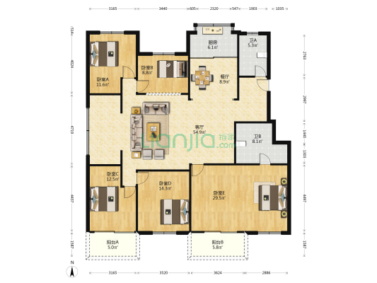 宏桥楼 5室2厅2卫 194平方