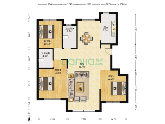 金地浅山艺境玺湖 3室1厅2卫 184平方