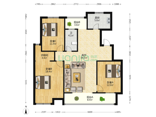 中梁西都府北院 3室1厅1卫 118平方