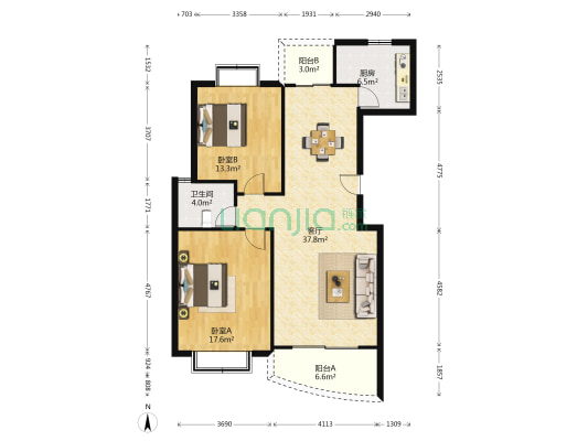 海韵广场 2室1厅1卫 108平方