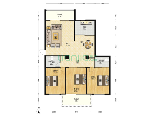 凤贵新村 3室1厅2卫 147平方