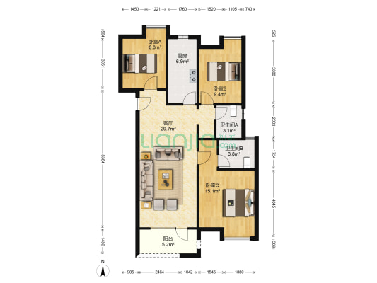 金地悦江时代芸湾区 3室1厅2卫 111平方