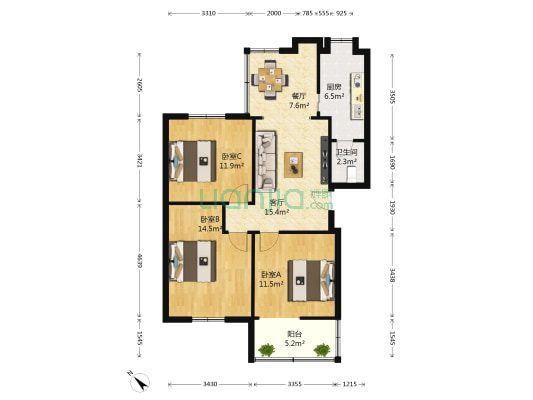 鼓楼北四街28号 3室2厅1卫 84平方