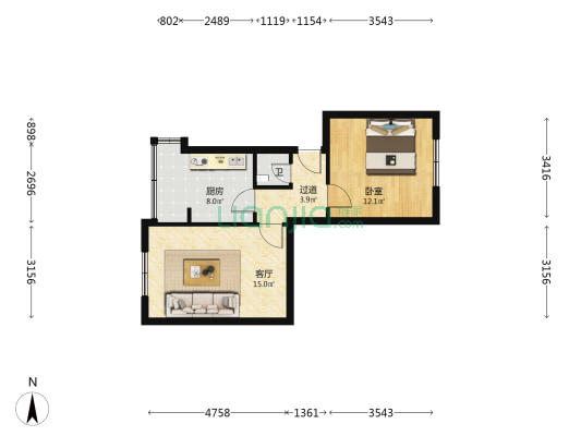 刚玉街 1室1厅1卫 51平方