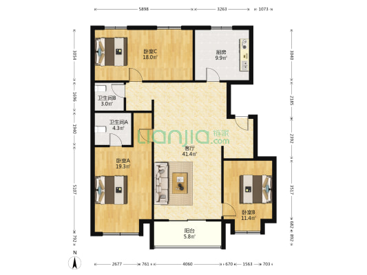 万科繁荣里 3室1厅2卫 137平方