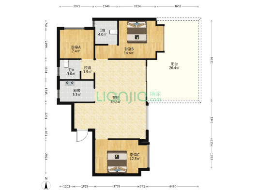 中国铁建铁建城御文组团 3室1厅2卫 112平方