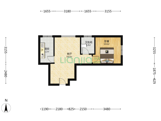 双语旁经典一居，采光视野好。。。-户型图