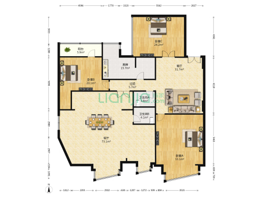滨江首府 3室2厅2卫 262平方