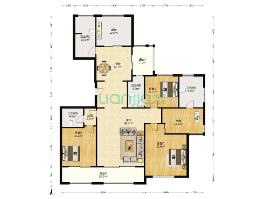 普罗理想国西6苑 4室2厅4卫 235平方