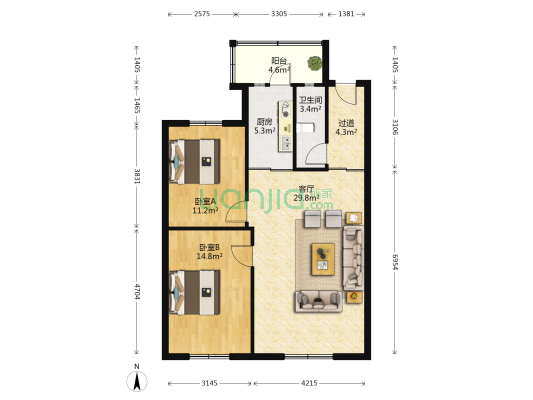 理工大学家属楼西区 2室1厅1卫 92平方