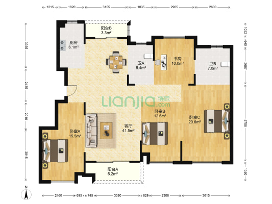 风荷泊园 4室1厅2卫 136平方