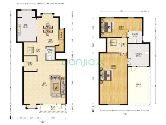 海逸翠庭 2室2厅3卫 137平方