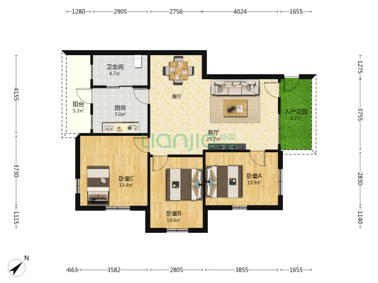 成业楼 3室1厅1卫 105平方