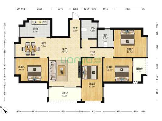 春晓悦居 4室2厅2卫 150平方