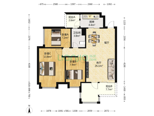 时代倾城一期 3室1厅1卫 91平方