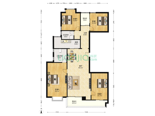 利汇名悦大厦 4室1厅2卫 192平方