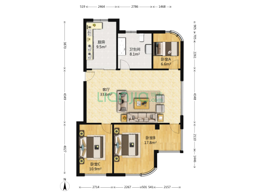 水岸花都 3室1厅1卫 113平方
