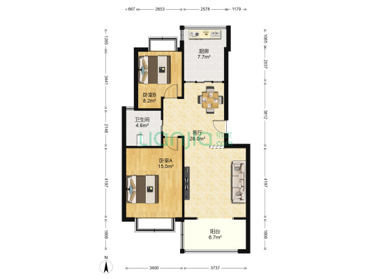 金庭国际花园 2室1厅1卫 137平方