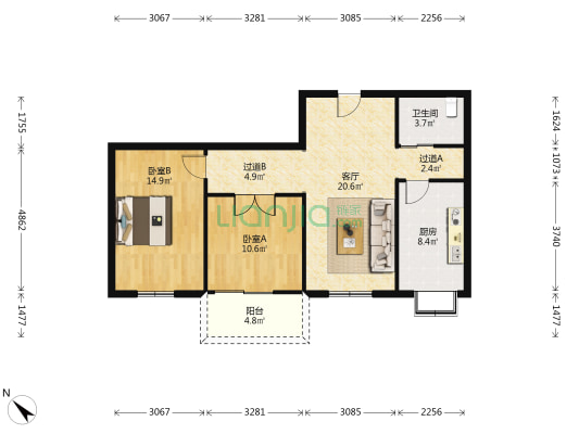 三眼桥四村 2室1厅1卫 84平方