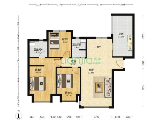 金沙城锦澜阁 3室1厅2卫 97平方