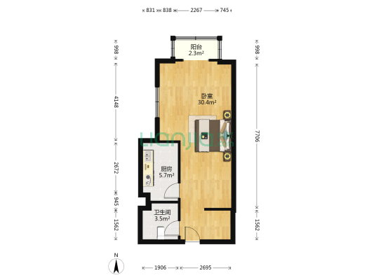 70年大产权房本满二西北朝向，格局好视野开阔户型好-户型图