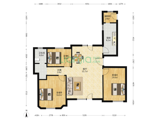 鲁商蓝岸丽舍曦园 3室1厅1卫 126平方