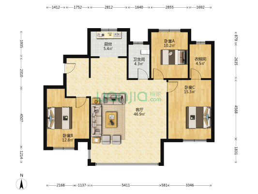 飞龙伯樾府 3室1厅1卫 127平方