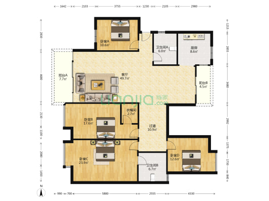 古堰春晓 4室1厅2卫 245平方