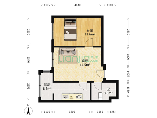 宝宇天邑澜湾 1室1厅1卫 58平方