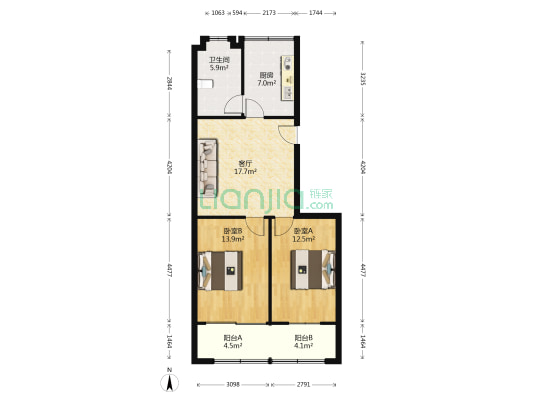 东吴路75号 2室1厅1卫 81平方