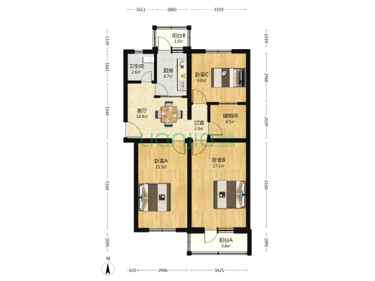 二建宿舍 3室1厅1卫 94平方