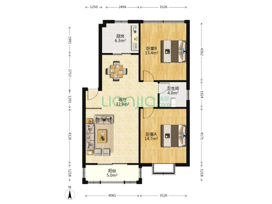 国安家园 2室1厅1卫 90平方