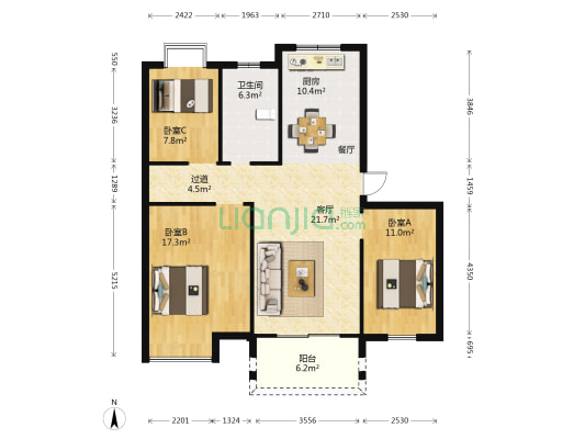 运河苑 3室1厅1卫 98平方