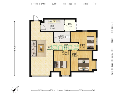 弘悦101 3室1厅1卫 89平方