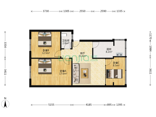 鸥鹏大道263小区 3室1厅1卫 83平方