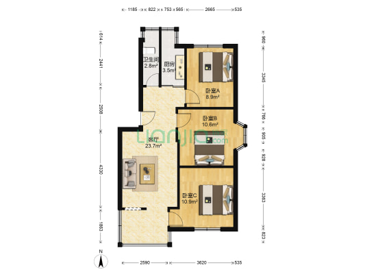 金榜铁路家园 3室1厅1卫 72平方