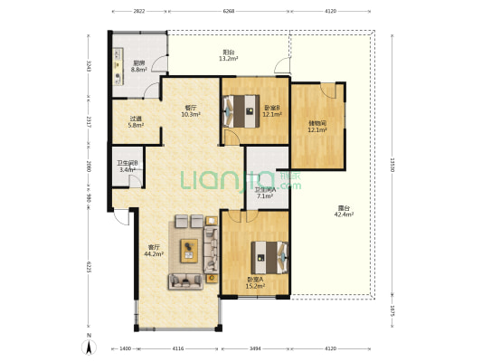 阳光花园·昊苑 2室2厅2卫 113平方