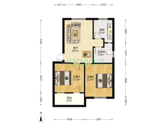 255号院 2室1厅1卫 71平方