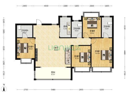 三亚金茂湾北苑 4室1厅3卫 143平方