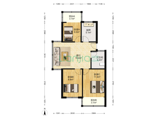 康乐香港城 3室1厅1卫 78平方