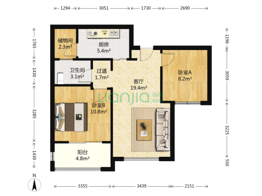 嘉德园 2室1厅1卫 72平方