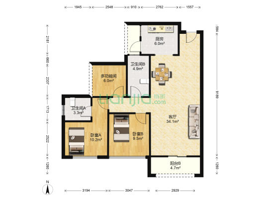 中熙君墅湾 3室1厅2卫 103平方
