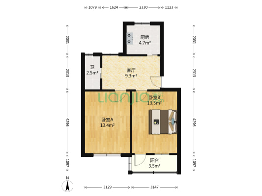於潜镇潜阳路306号 2室1厅1卫 57平方