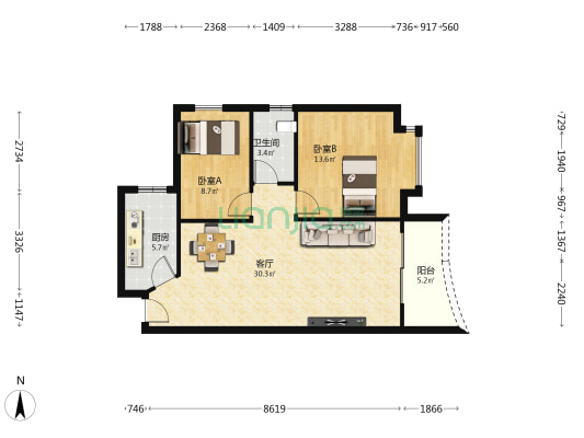 东协广场六区 2室1厅1卫 71平方