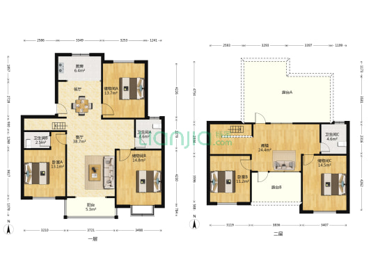 新民旺苑(二期) 2室1厅3卫 190平方