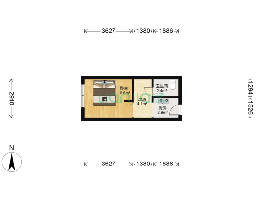 丁字街 1室0厅1卫 33平方