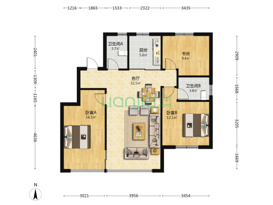 东山府 3室1厅2卫 109平方