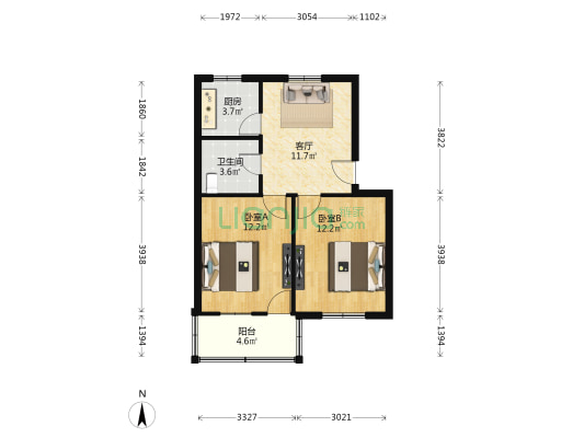 天竹坊 2室1厅1卫 57平方