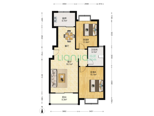 绿地世纪城一期 2室1厅1卫 95平方