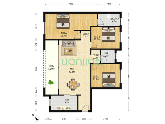万科金域学府翰林熙园 3室1厅2卫 118平方